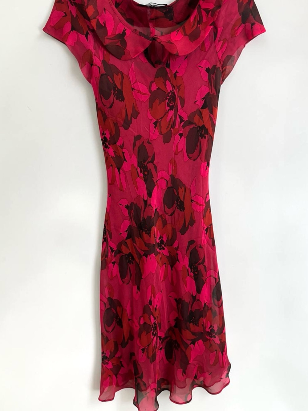 Vintage Betsey Johnson Dress Silk Floral Midi Red Black S/M - Picture 5 of 11